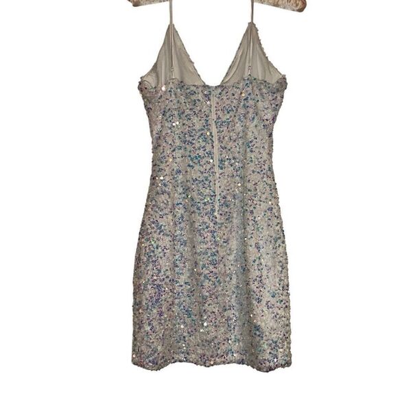 Windsor White iridescent Sequin Spaghetti Strap Mini Bodycon Dress Ladies Small - Picture 2 of 16